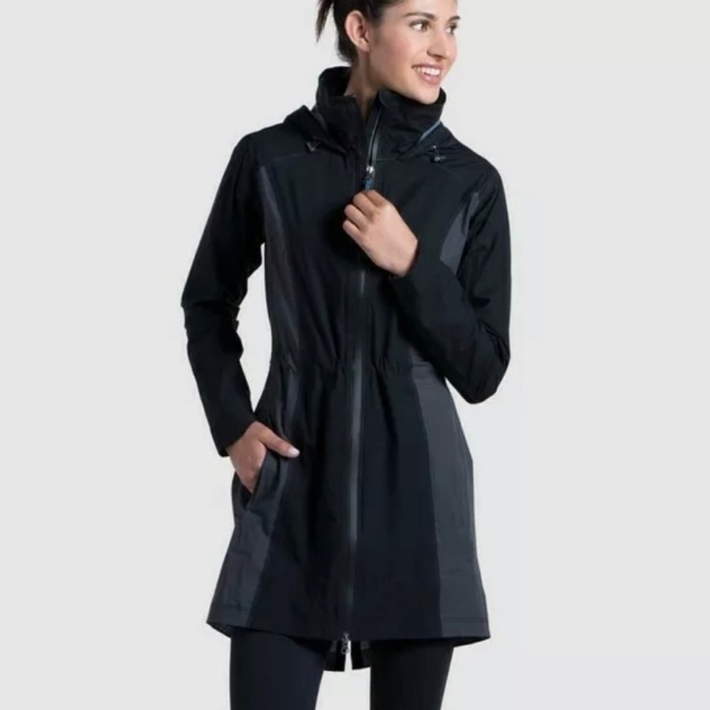 KUHL Jetstream Trench Coat Black Grey Colorblock Hooded Full Zip Size XS Women's
